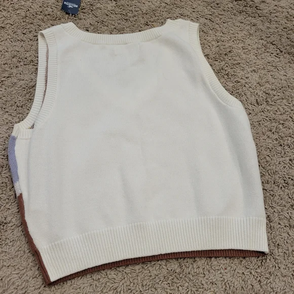 Hollister V-Neck Sweater Vest - Cream, Brown, Blue - Picture 4 of 4
